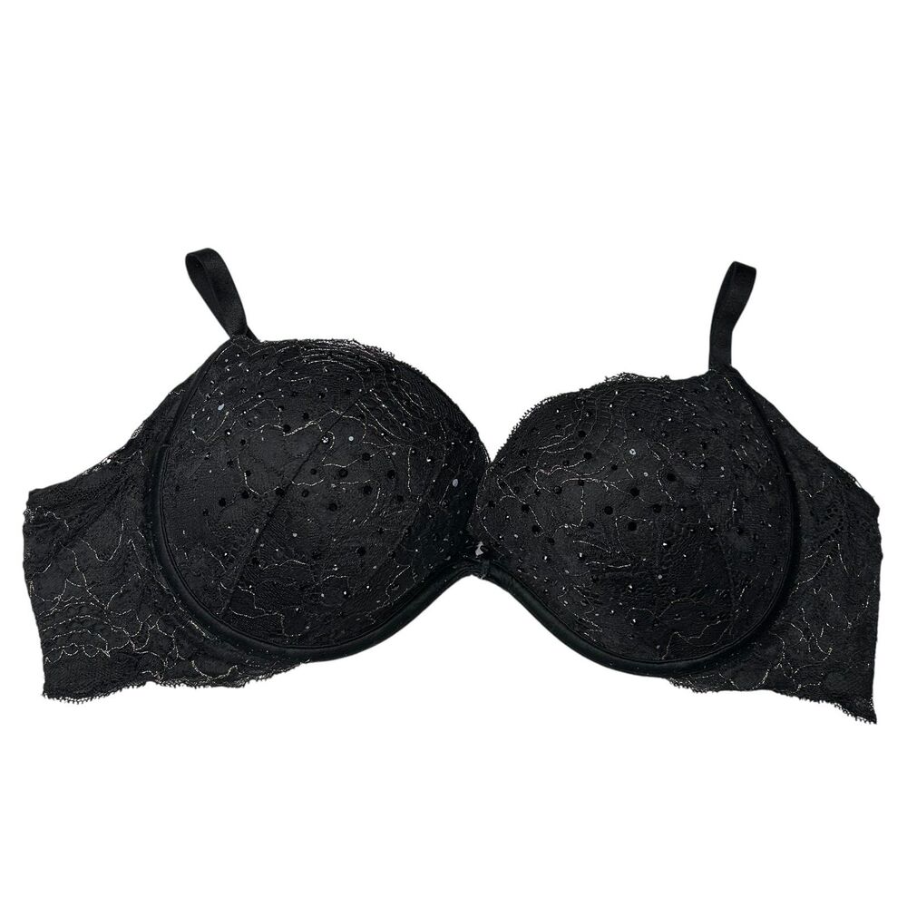 Victoria’s Secret Black rhinestone lace lined plunge bra 34D